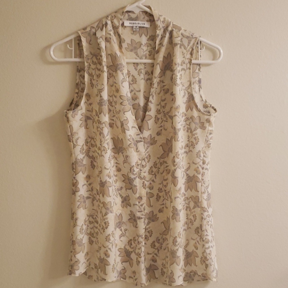 Rose + Olive floral top, XS